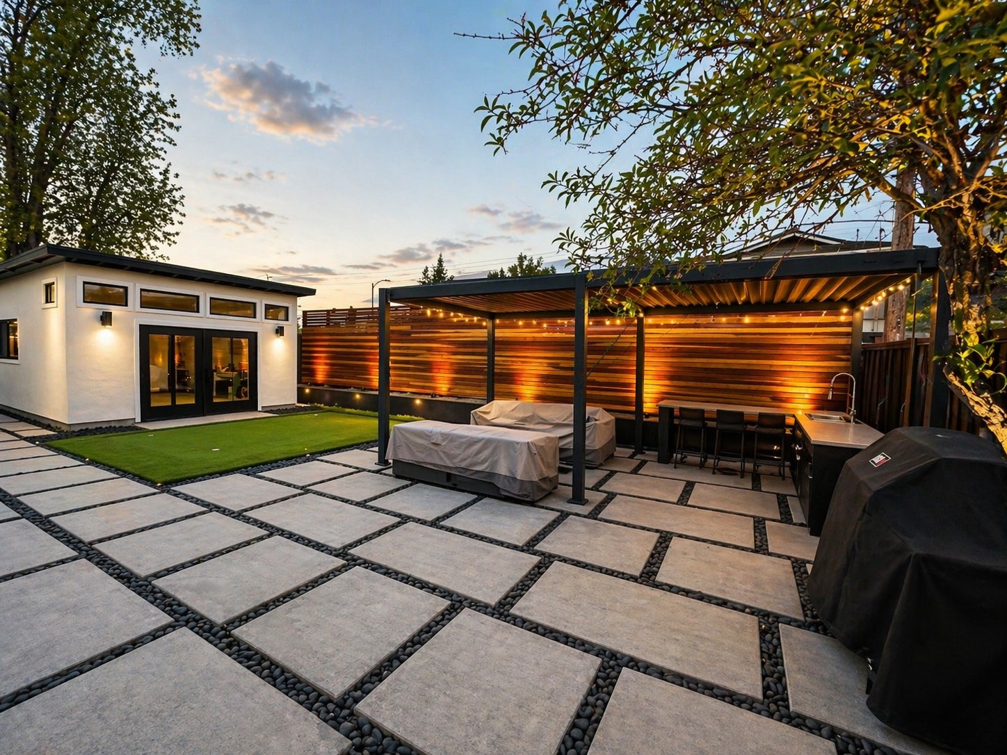 Outdoor living space with pavers